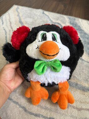 Penguin Red Ear Muffs Green Tie 13" Plush Dan Dee Stuffed Animal